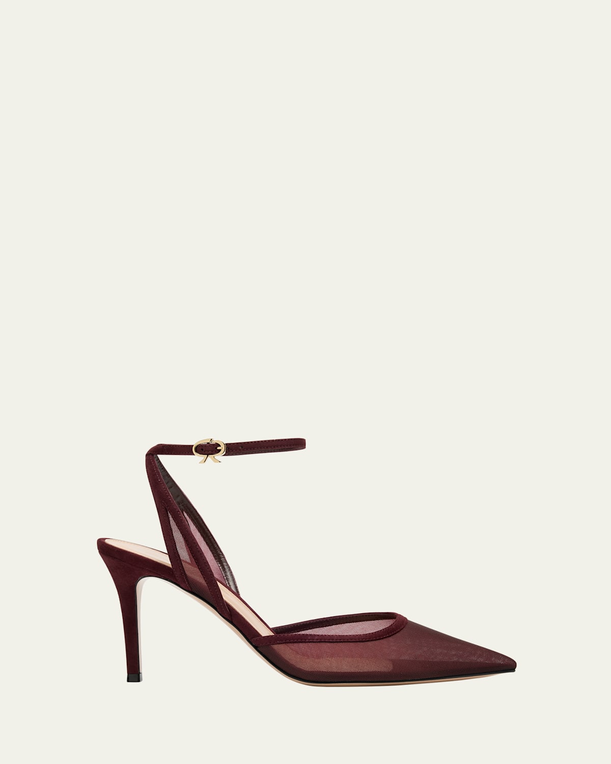Gianvito Rossi Suede Organza Ankle-strap Pumps In Burgundy
