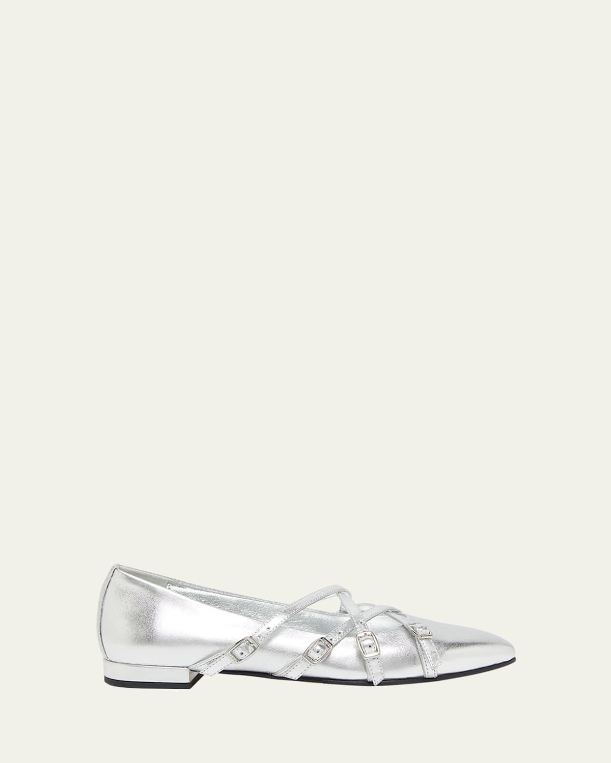 Shop Carel Eloise Buckle Metallic Leather Ballerina Flats In Silver