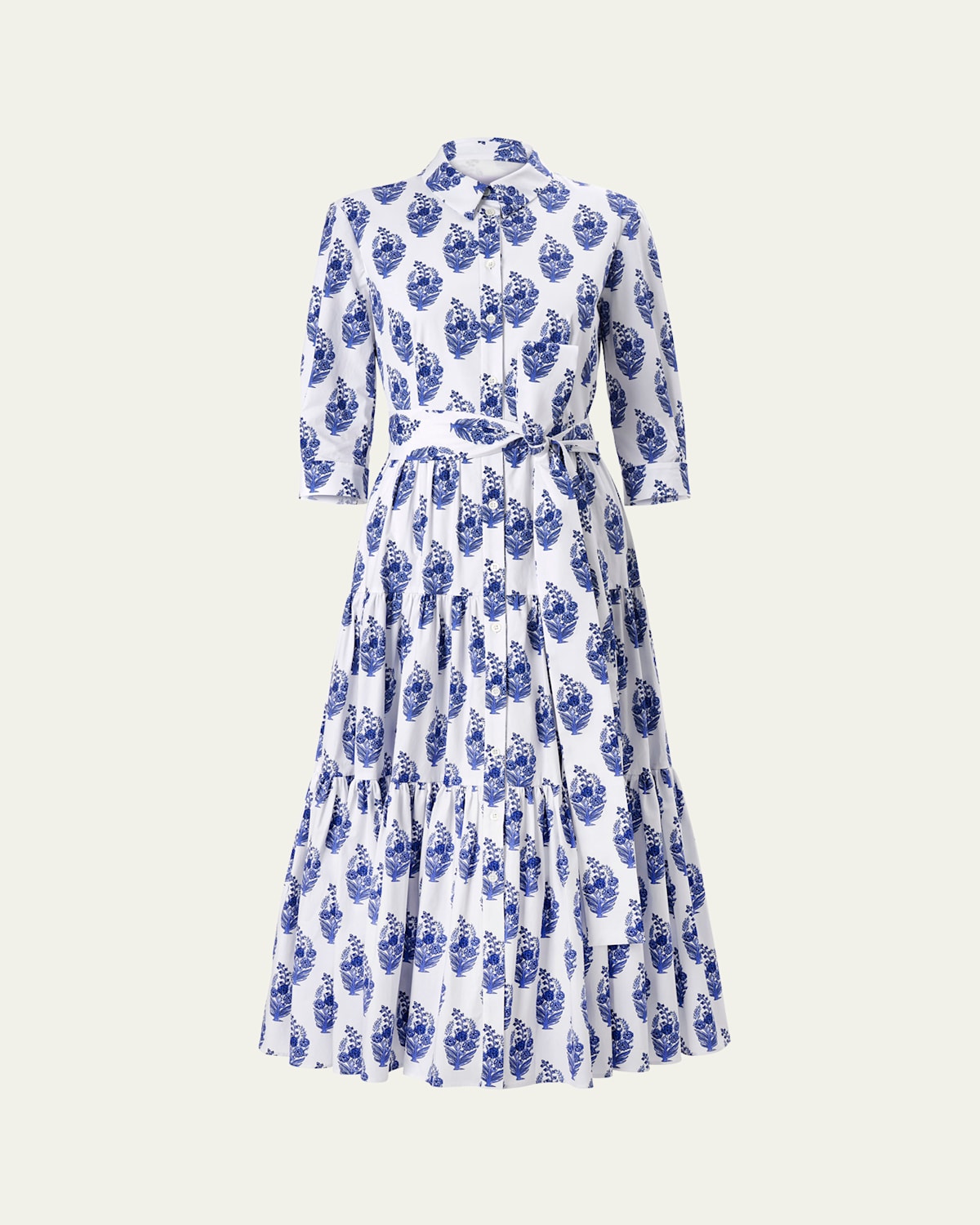 Shop Carolina Herrera 3/4-sleeve Tiered Midi Shirtdress