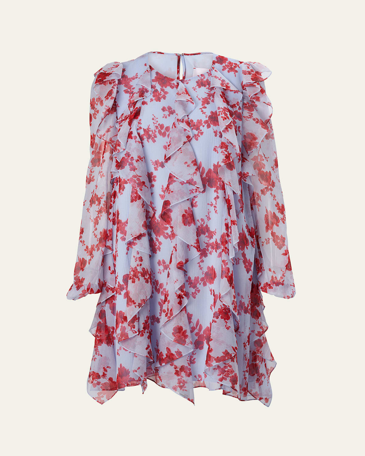 Carolina Herrera Floral Print Long Sleeve Tiered Ruffle Silk Chiffon Minidress