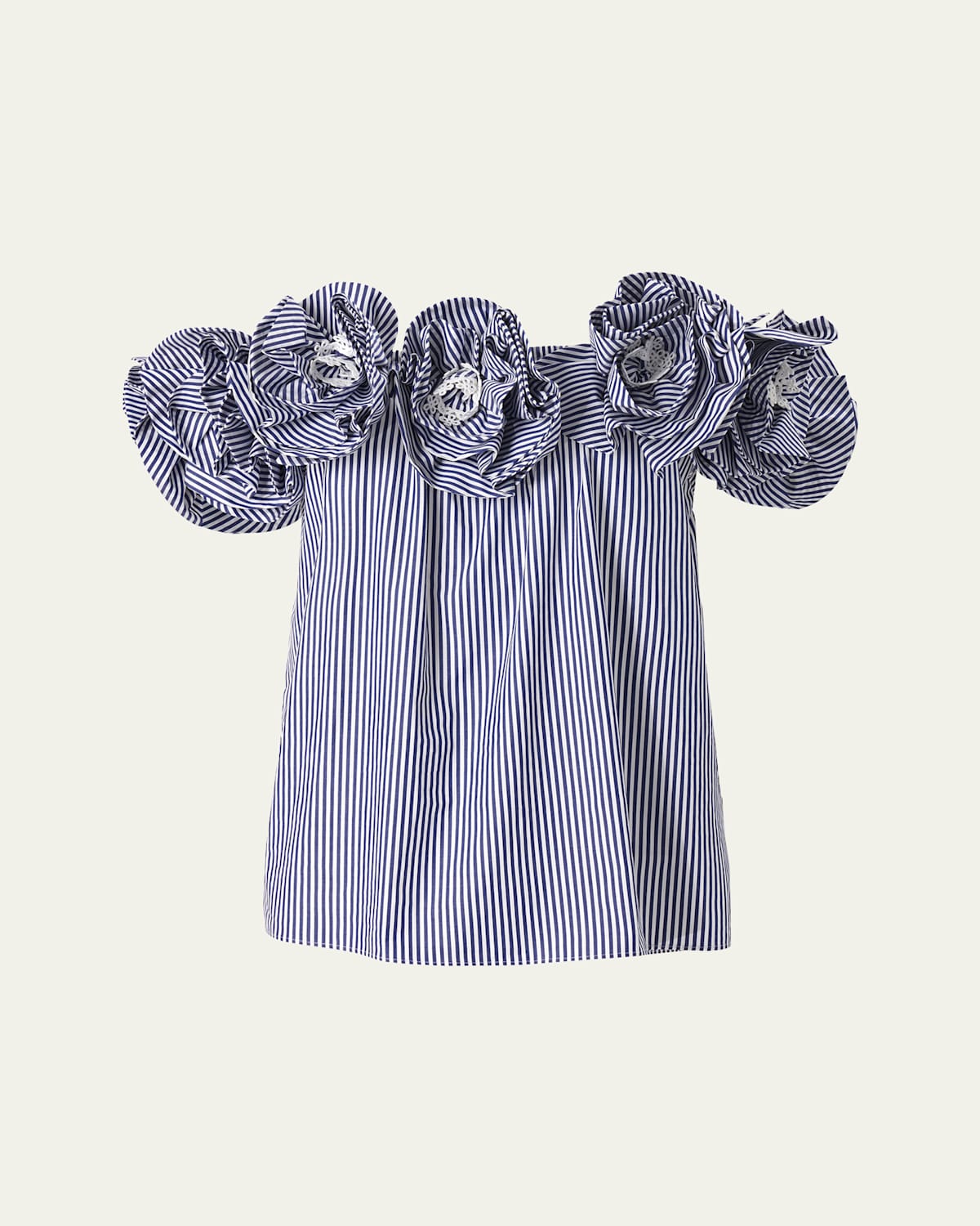 Carolina Herrera Ruffled Off-the-shoulder Striped Cotton-poplin Top