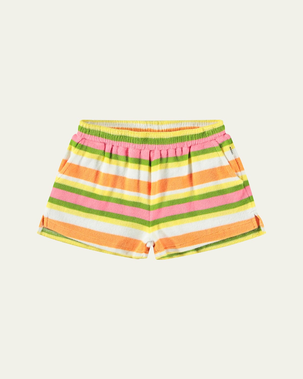 Molo Girl's Angel Striped Cotton Terry Shorts In Happy Stripe