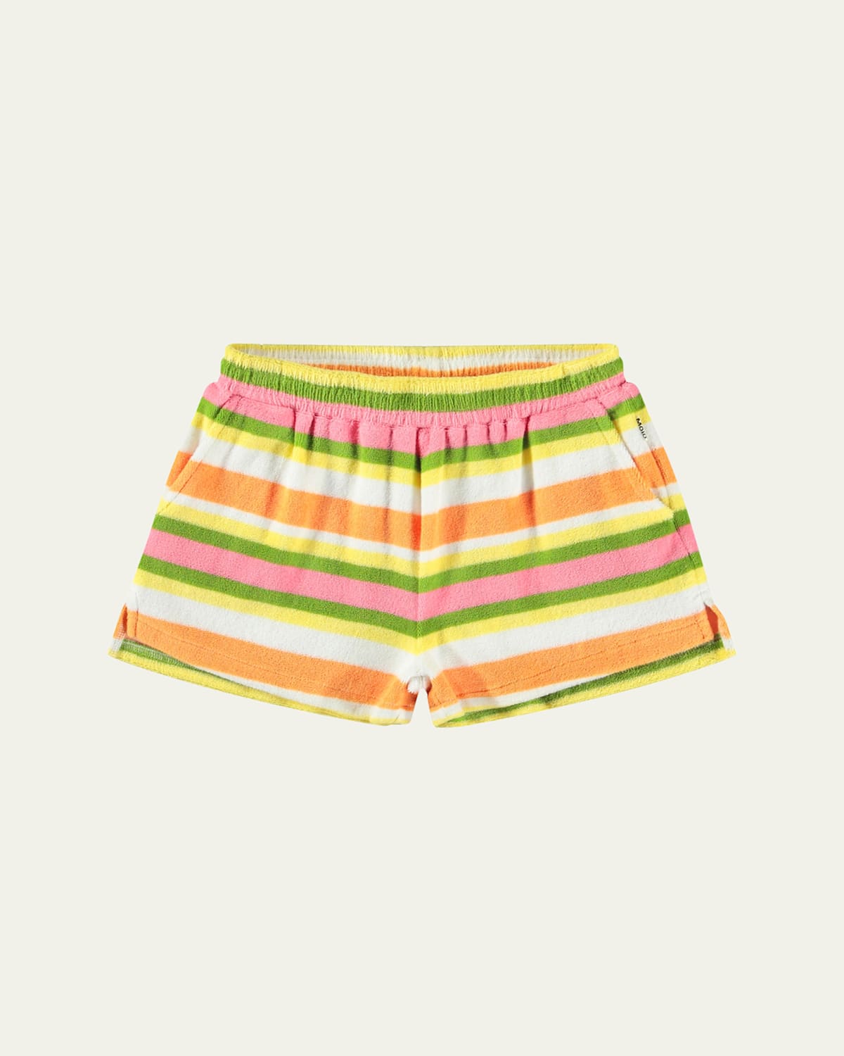 Molo Girl's Angel Striped Cotton Terry Shorts In Happy Stripe