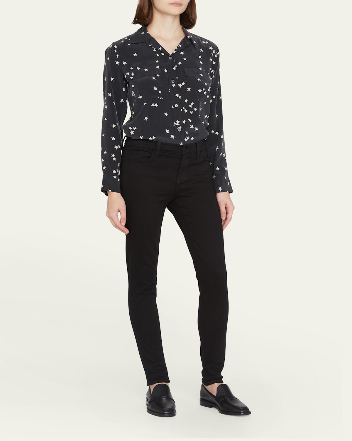 Equipment Slim Signature Star-print Shirt In Black