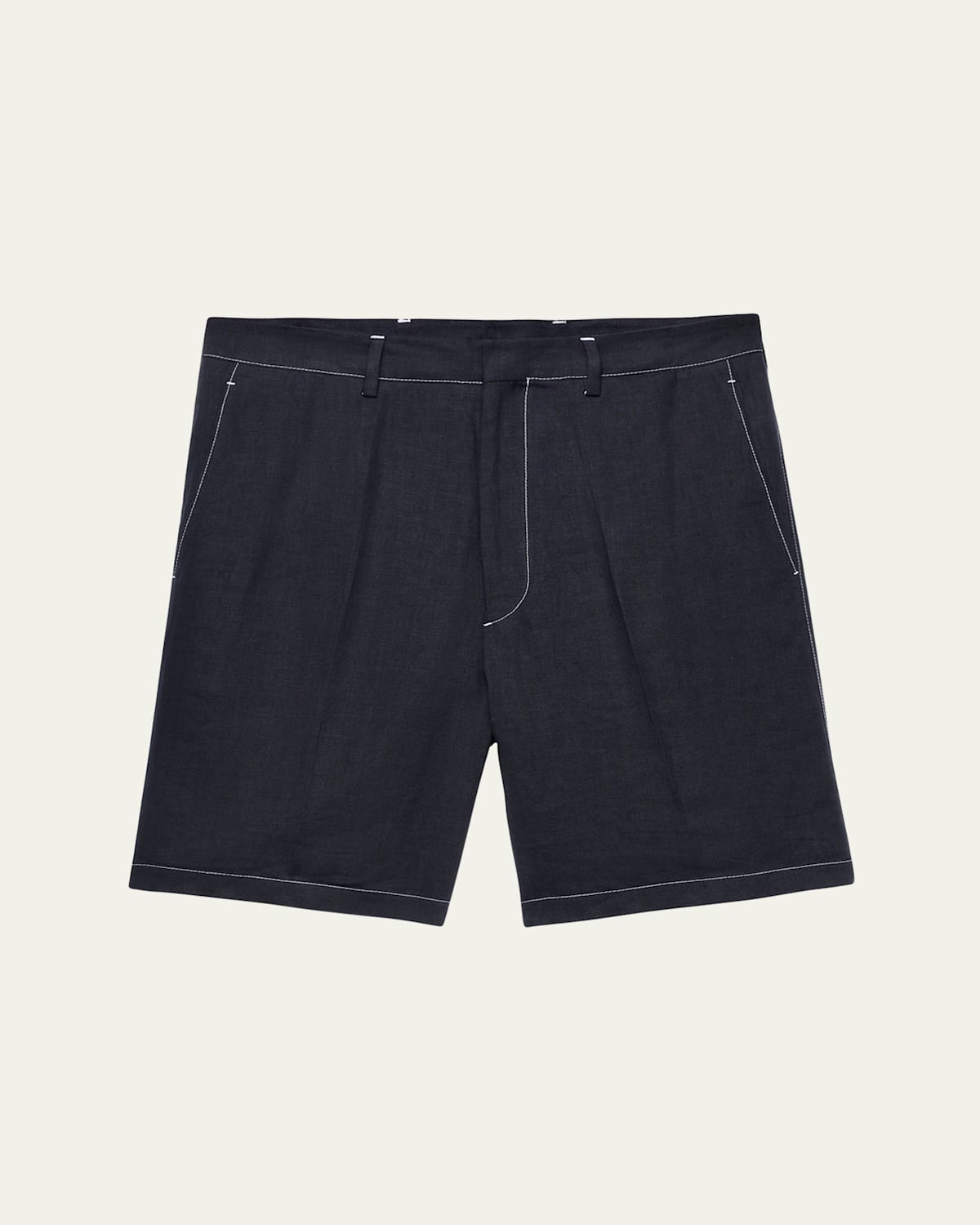 Prada Mens Black Triangle-logo Tailored Linen Bermuda Shorts In Nero