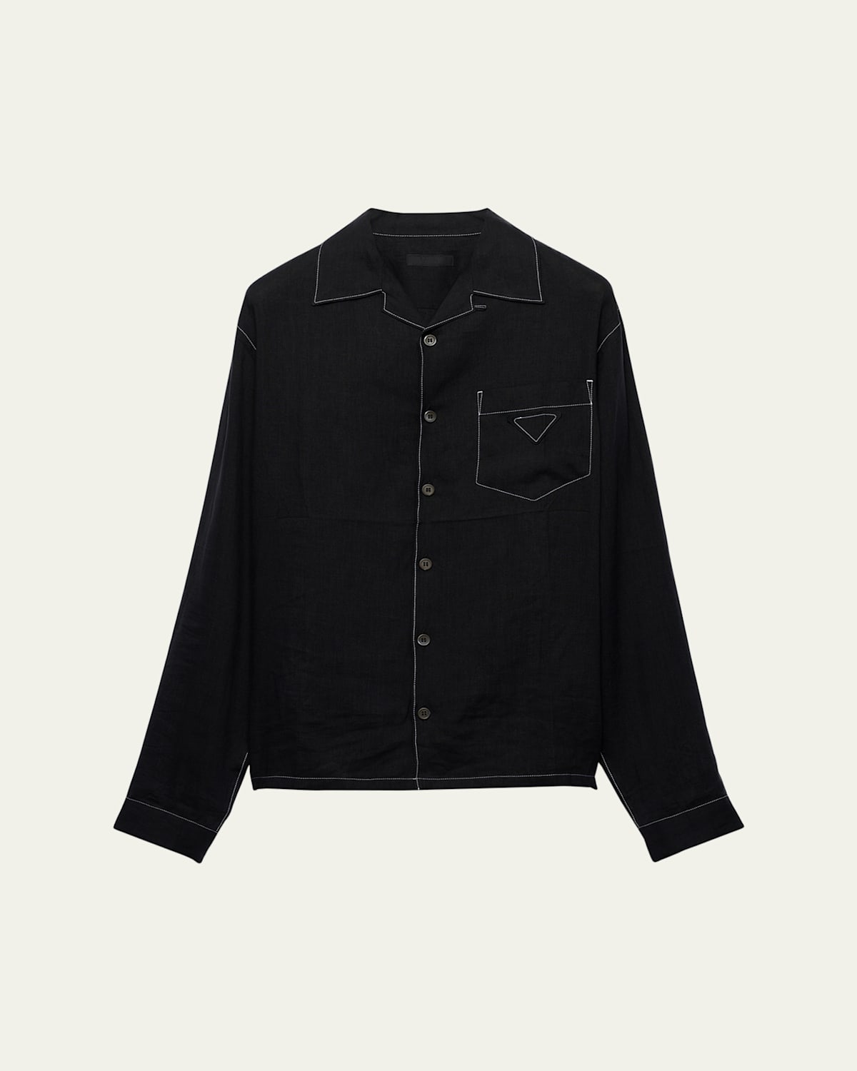 Prada Linen Shirt In Nero