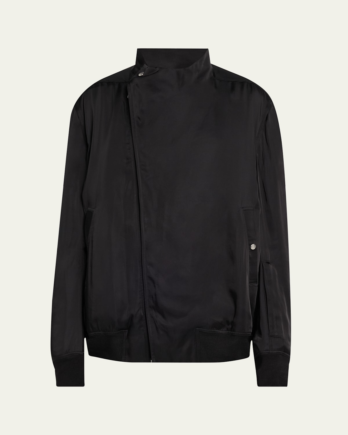 Rick Owens Anthem Jacket With Rounded Funnel Neck And Off-centre Zipper In Black