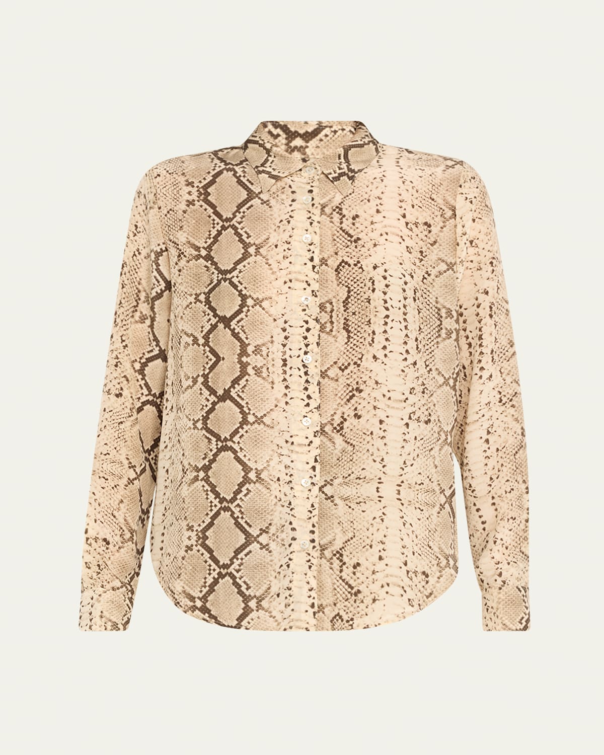 Snake Fitted Button-Front Silk Shirt