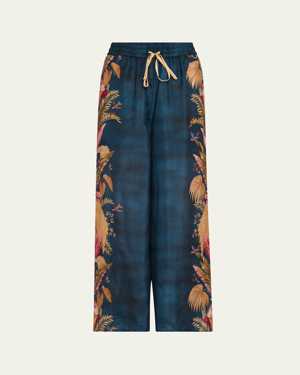 Zimmermann Womens Dark Blue Palm Floral Ascension Relaxed-fit Silk Trousers