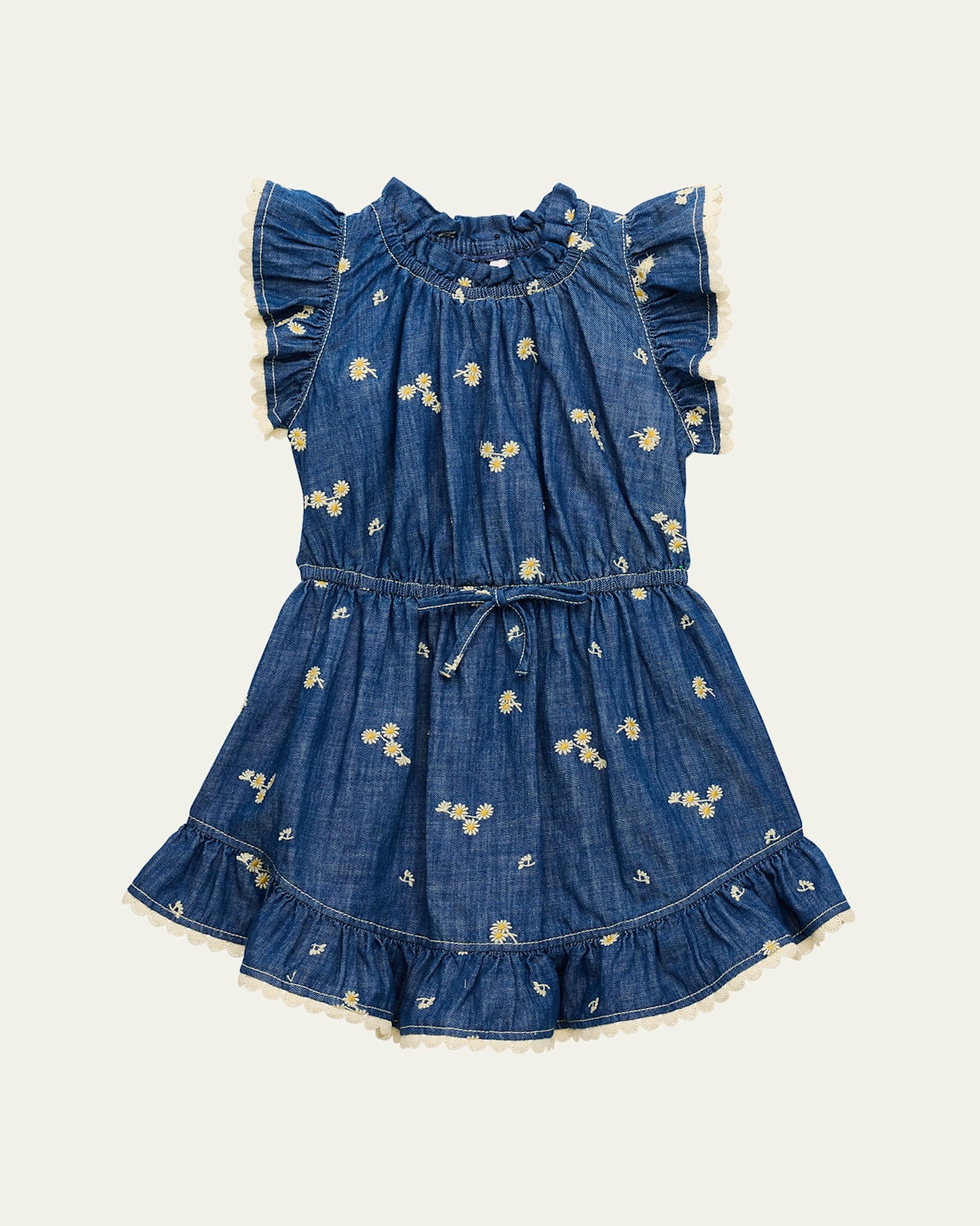 Zimmermann Girl's Lucky Denim Daisy Embroidered Dress In Daisy