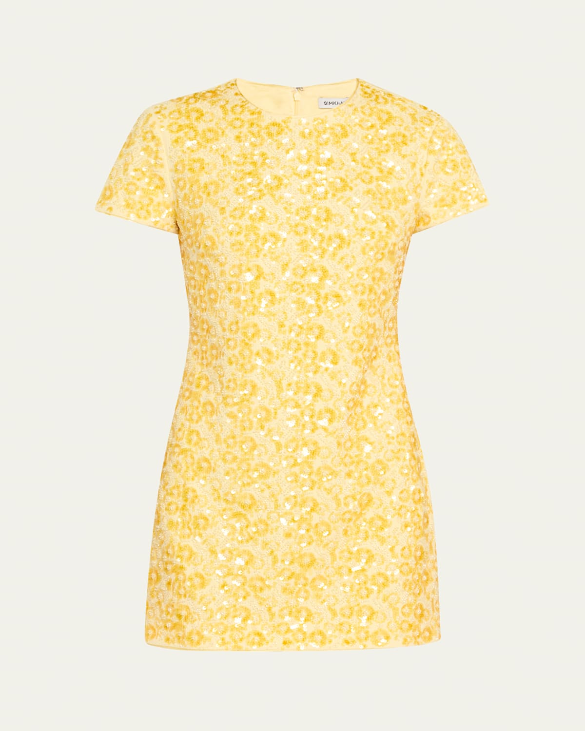 Shop Simkhai Clove Sequined Short-sleeve Mini Dress In Buttercream