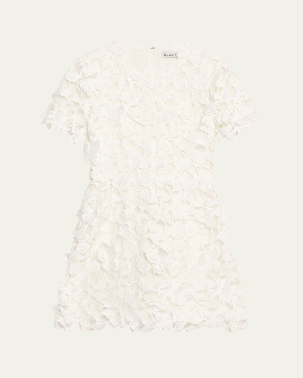 Simkhai Darla 3d Lace Short-sleeve Mini Dress In White