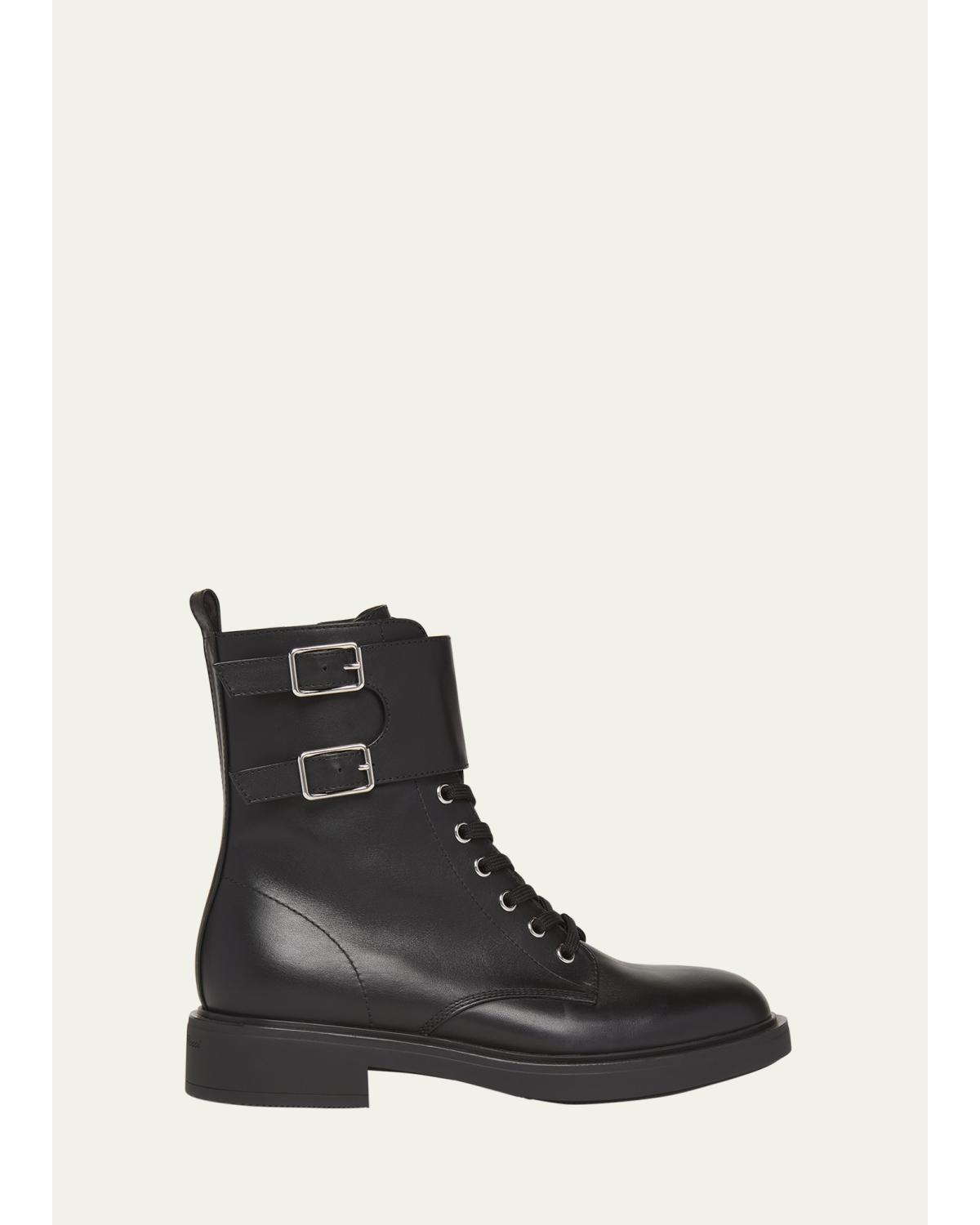 Leather Buckle Cuff Combat Booties