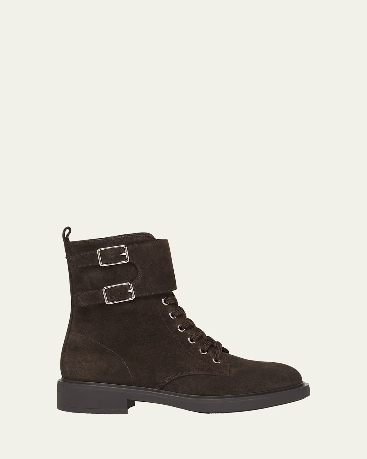 Shop Gianvito Rossi Suede Buckle Cuff Combat Booties