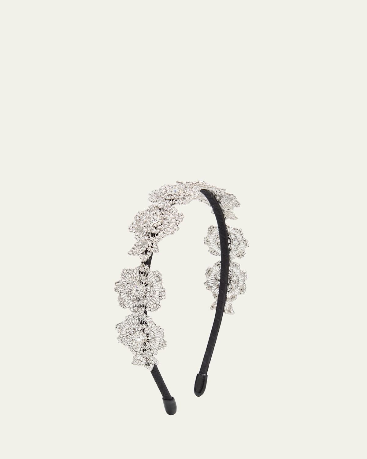 Natasha Accessories Limited Crystalized Brass Flower Headband In Sil/cry