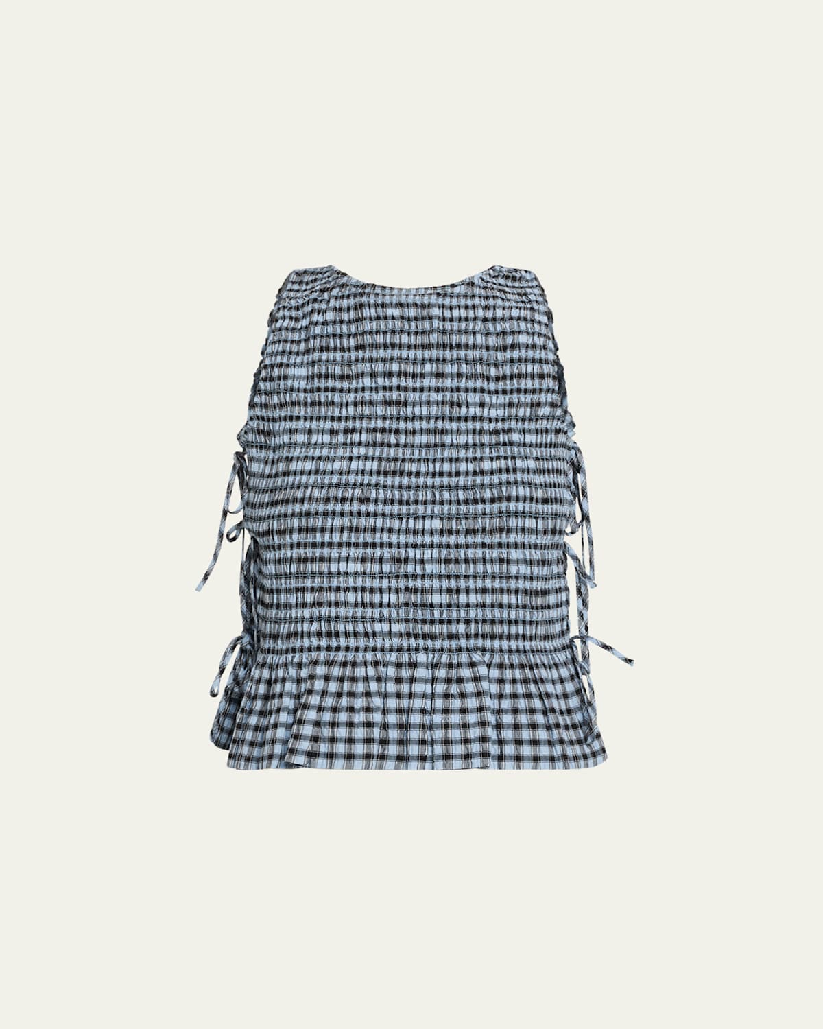 Ganni Womens Soft Chambray Seersucker Tie-side Check Woven Top