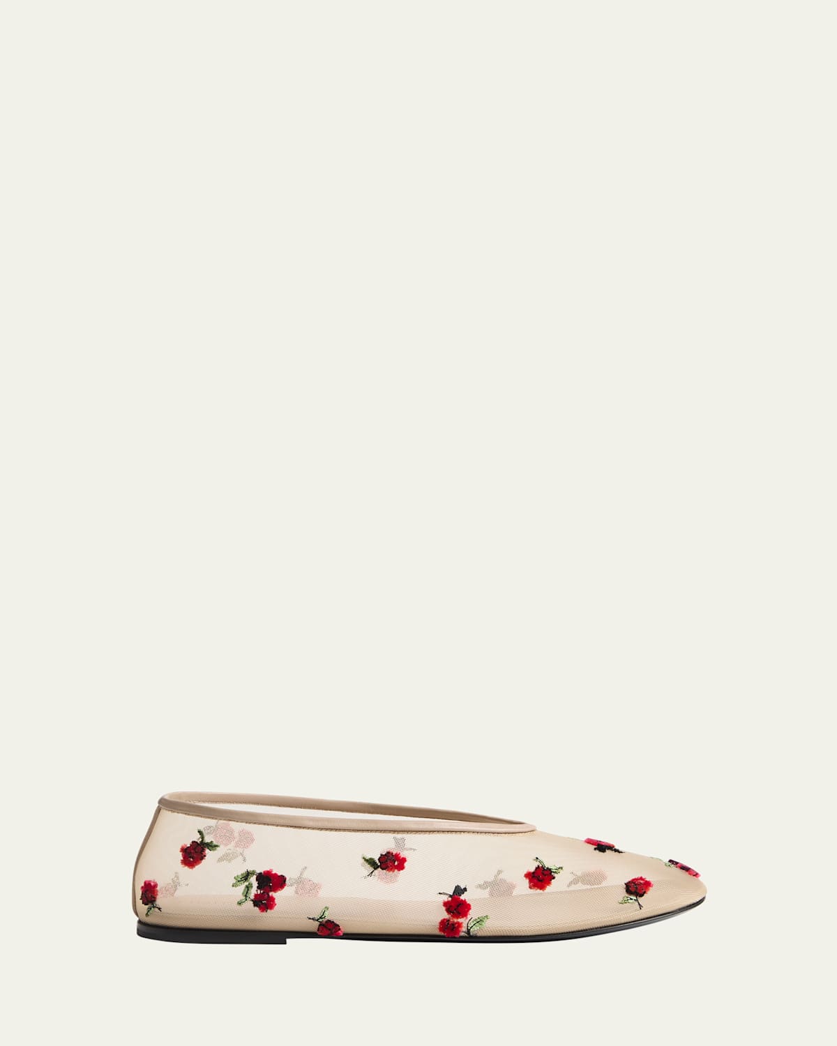 Khaite Mercy Raspberry-Embellished Mesh Flats