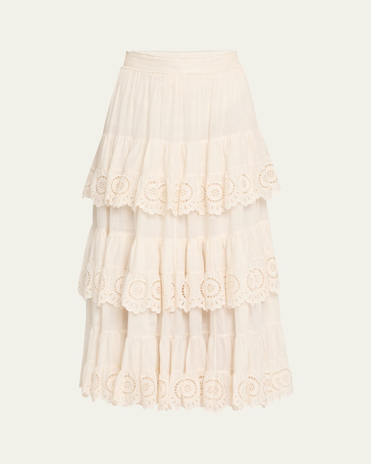 ZIMMERMANN LUCKY EMBROIDERED MIDI SKIRT 