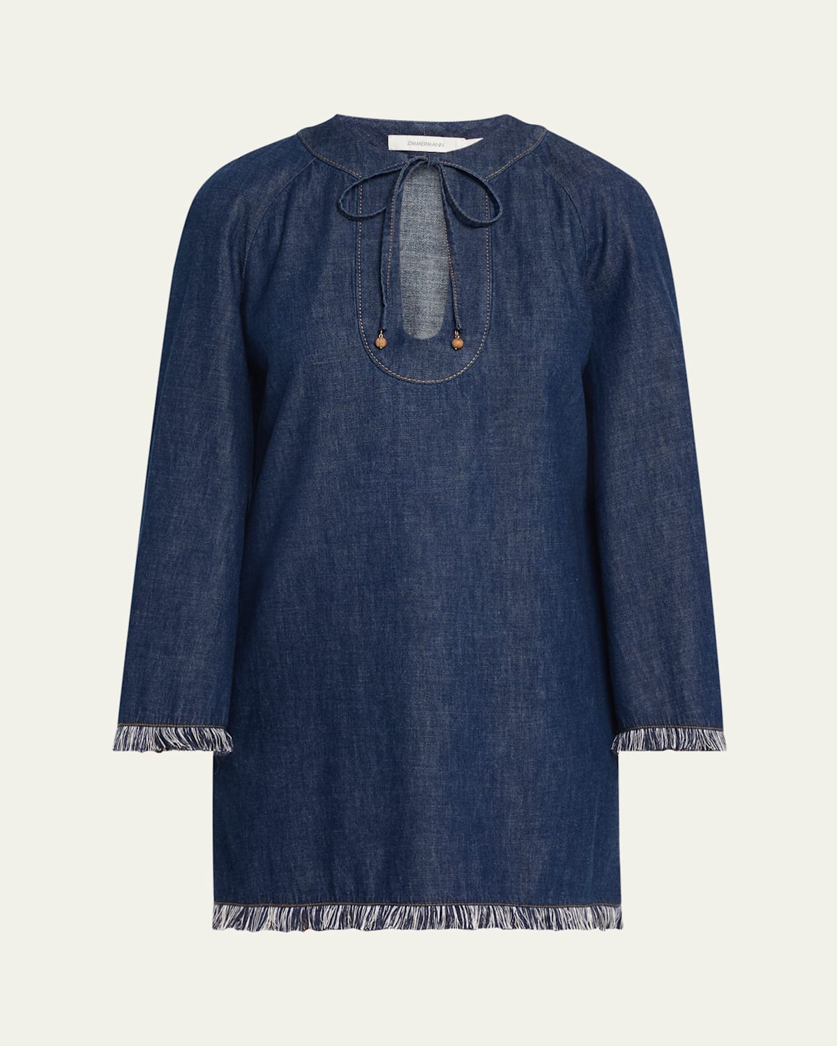 Shop Zimmermann Rhiannon Fringe Denim Mini Dress In Atlantic