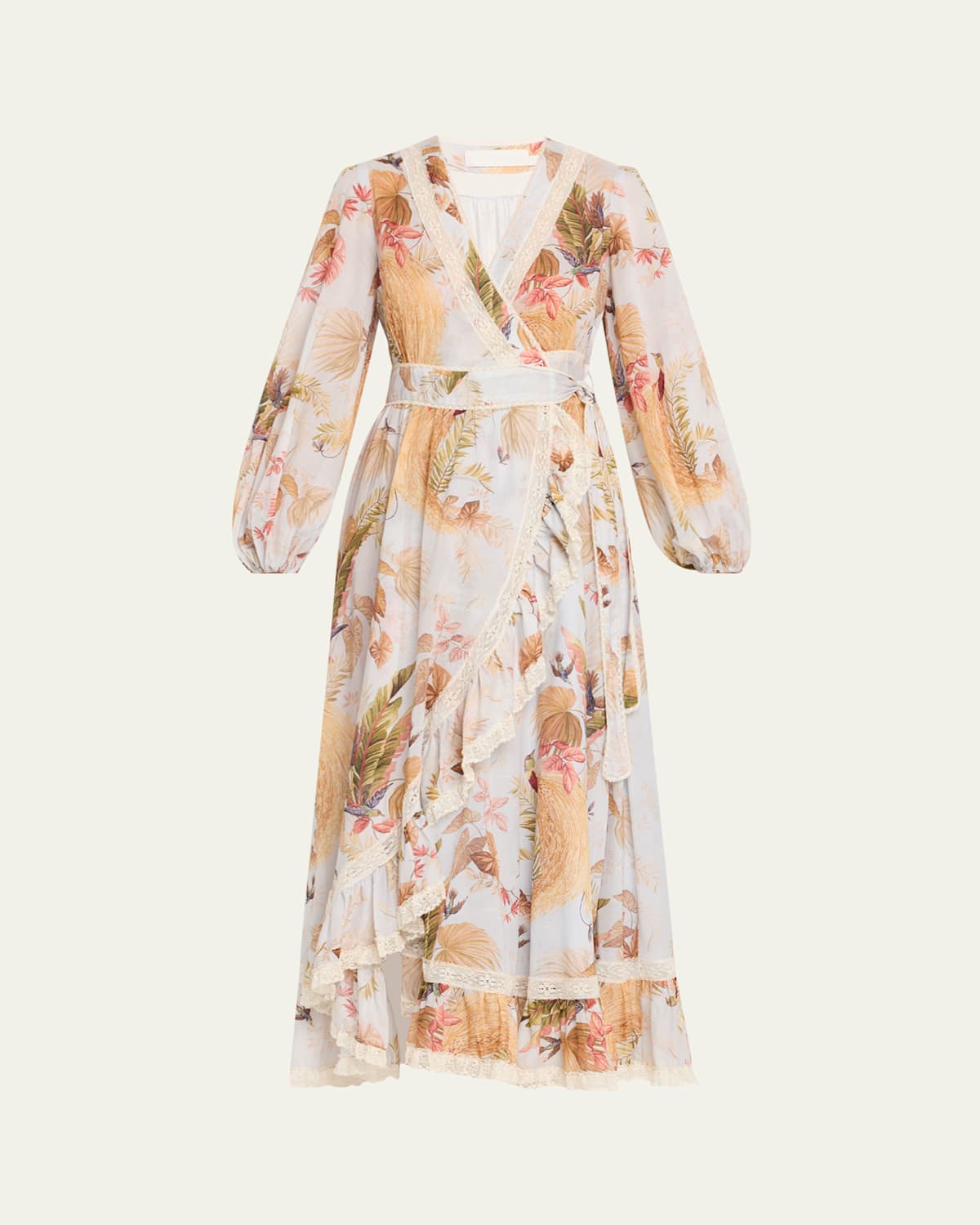 Zimmermann Ascension Frilled Long-sleeve Wrap Dress In Animal Print