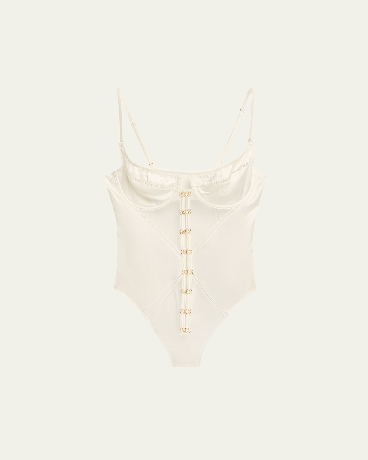 Kiki De Montparnasse Temptress Silk Charmeuse & Tulle Thong Bodysuit