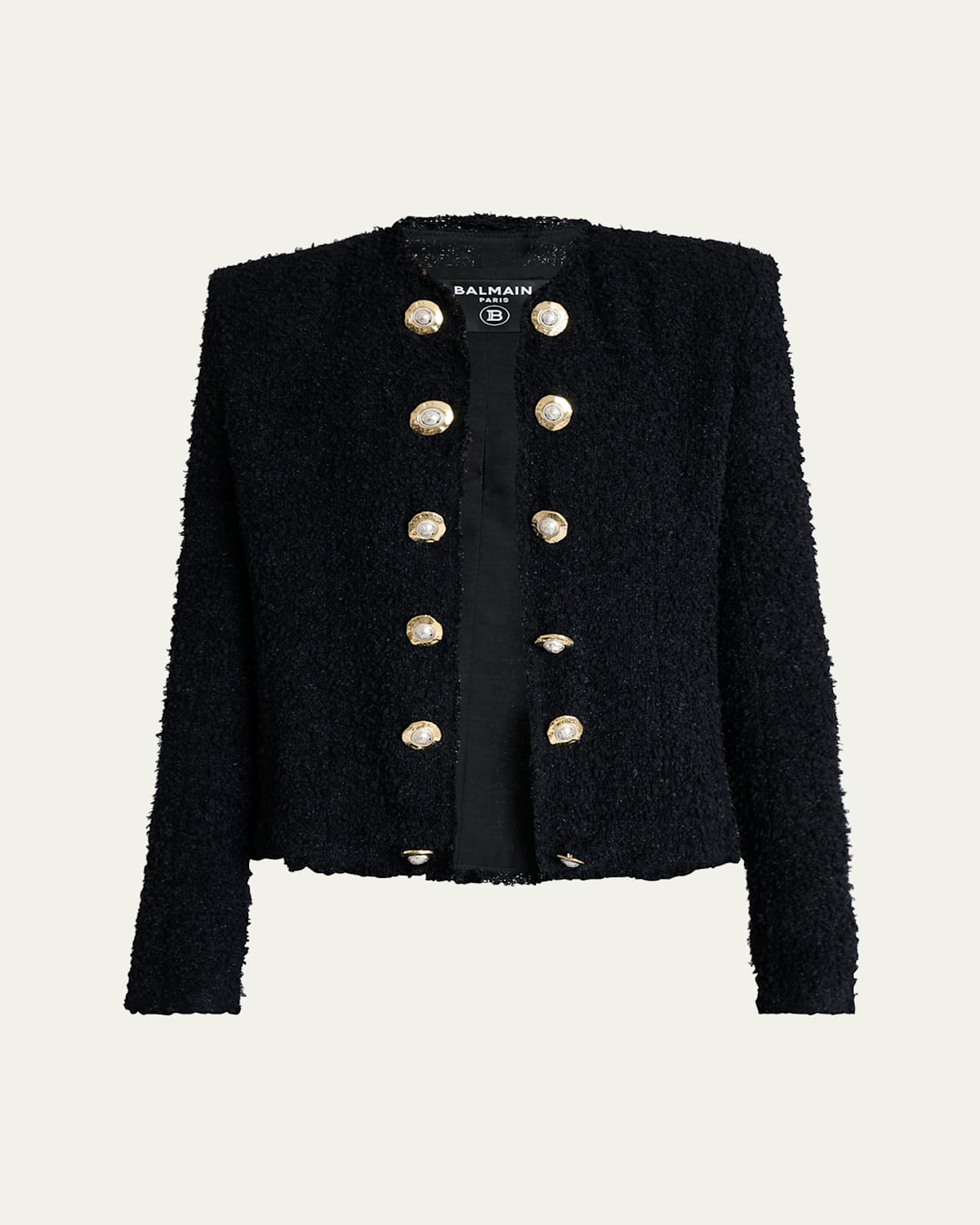 Balmain Tweed Jacket With Frayed Edges And Gold-tone Buttons