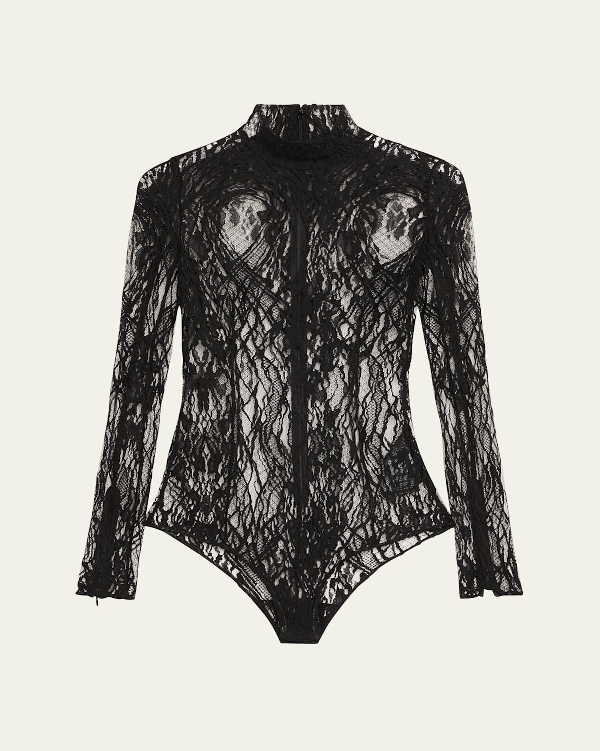 Balmain Turtleneck Lace Long-sleeve Bodysuit In Black