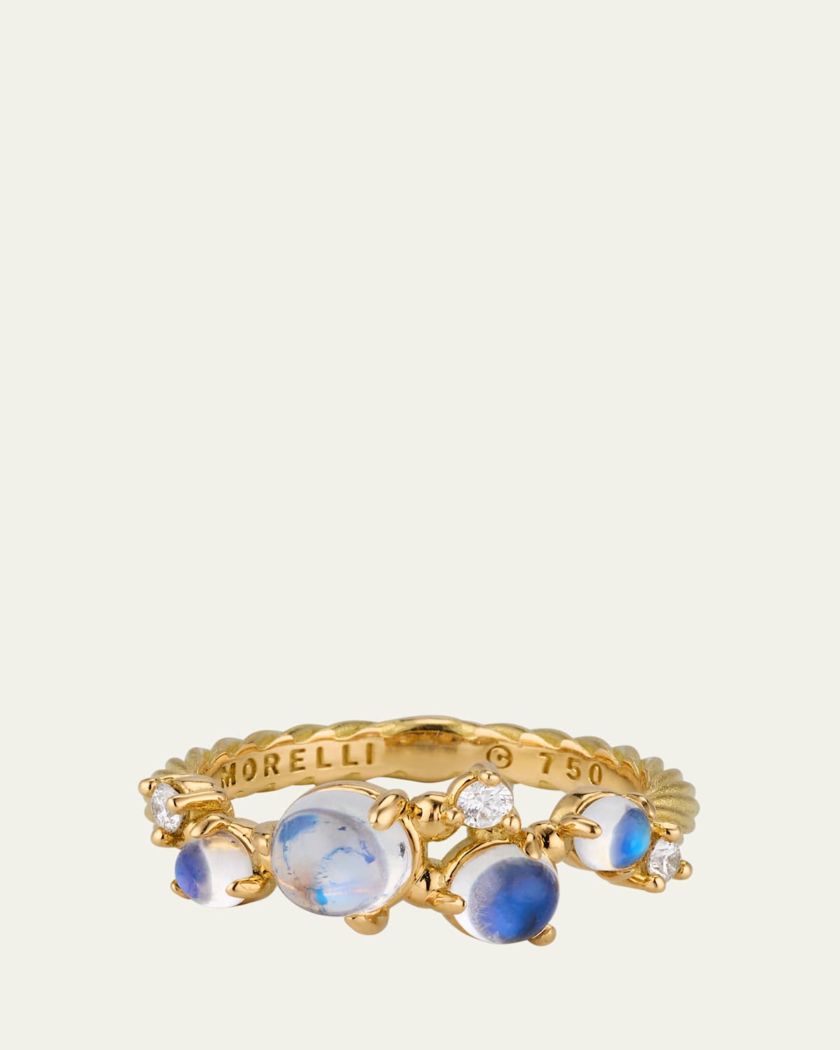 18K Yellow Gold Small Bubble Ring with Diamonds and Moonstone