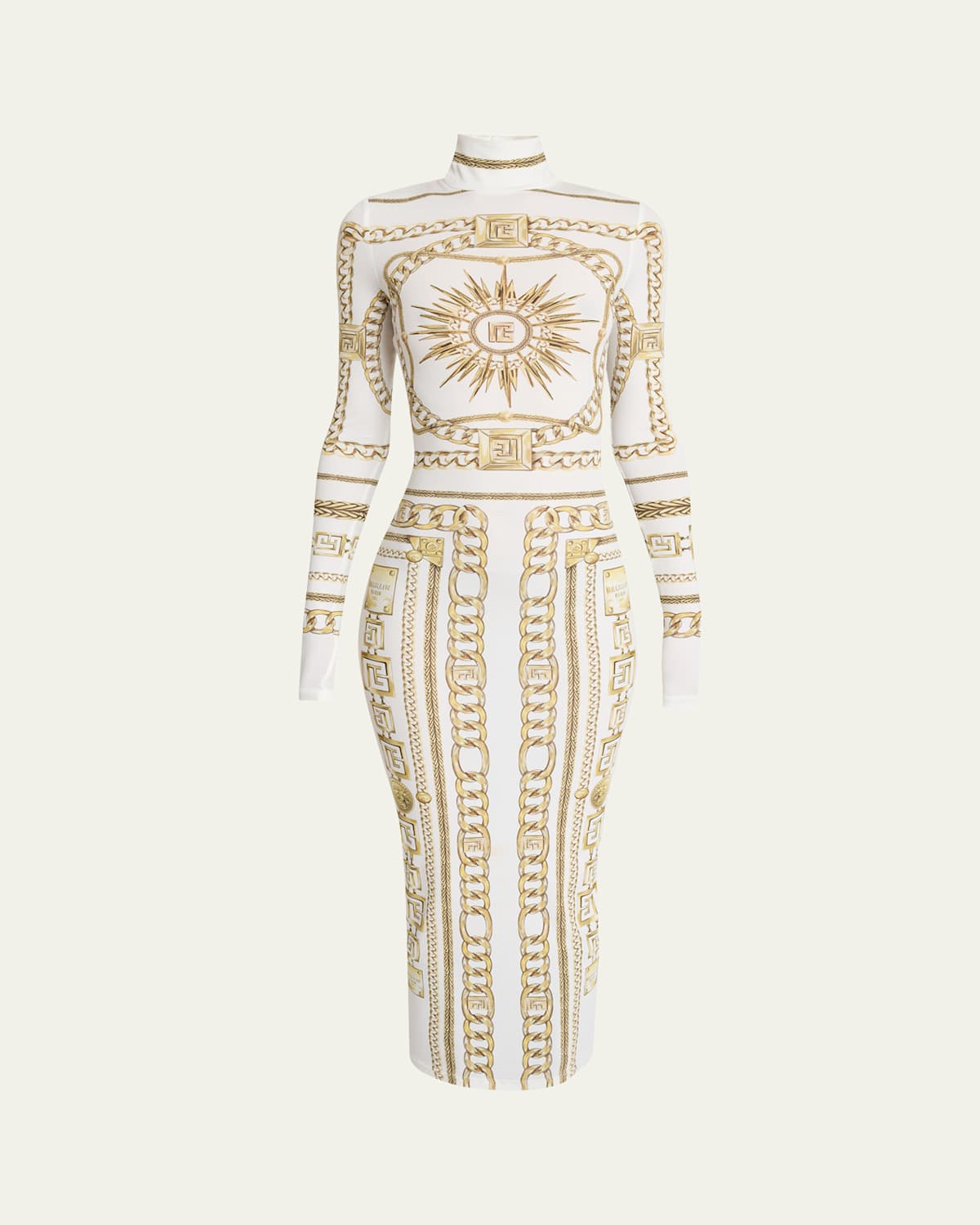 Balmain Printed Foulard Body-con Dress In Gold