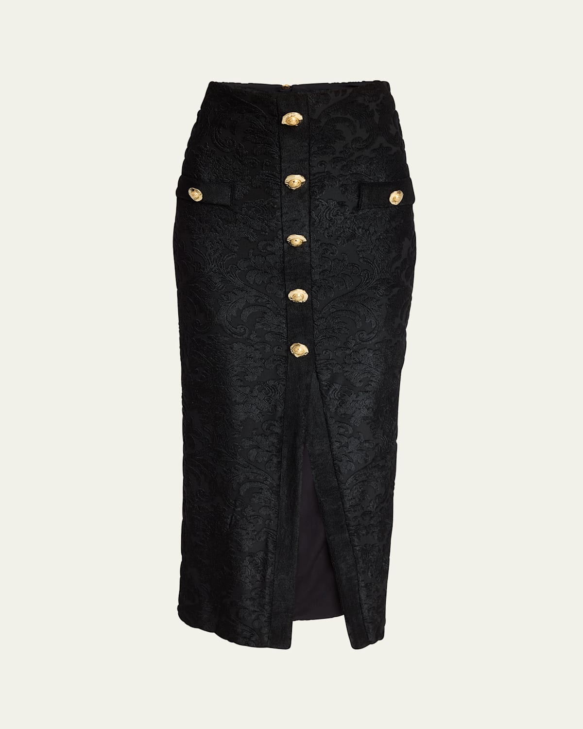 Balmain Baroque Buttoned Pencil Skirt In Black