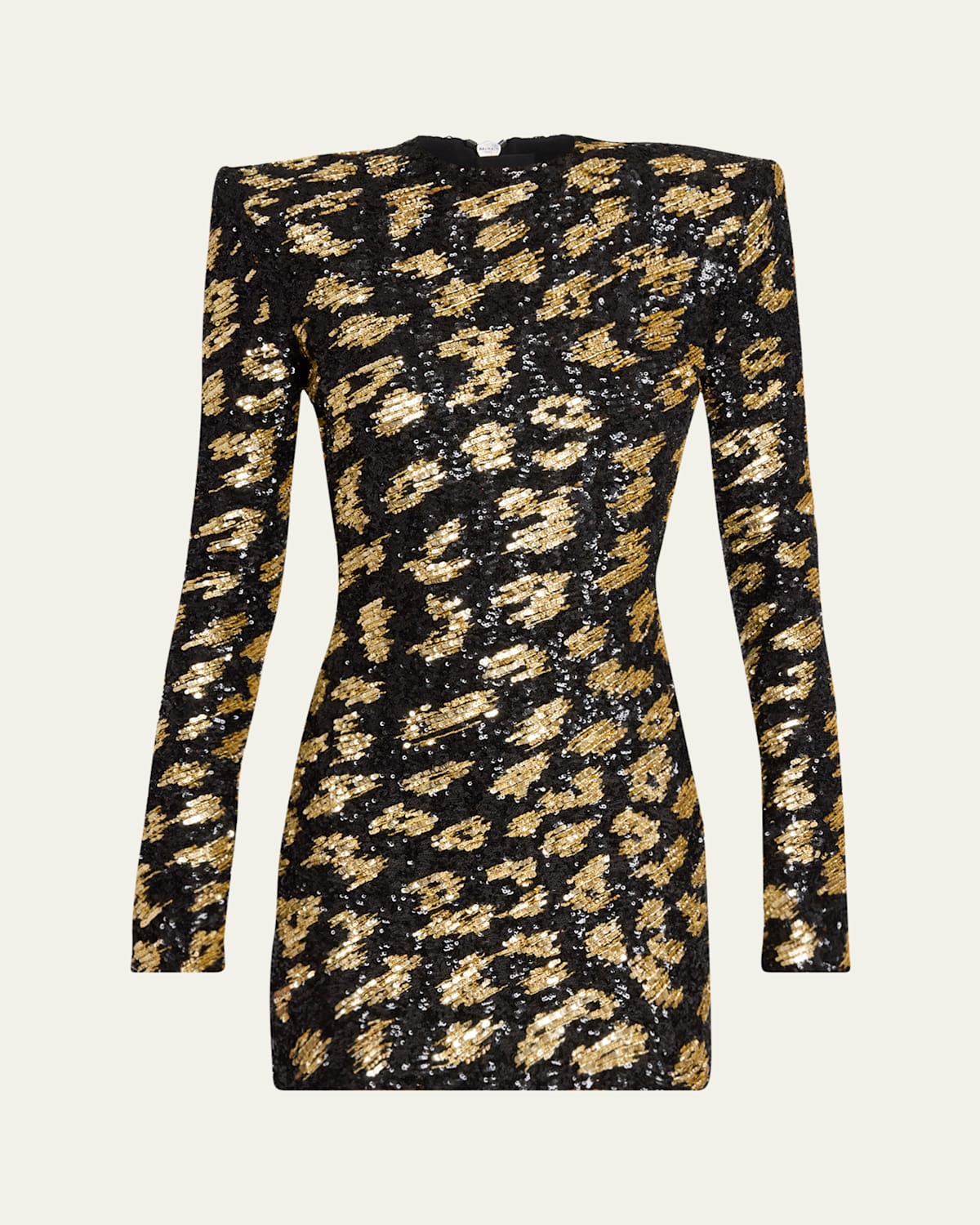 Balmain Sequined Leopard Structured Mini Dress In Black