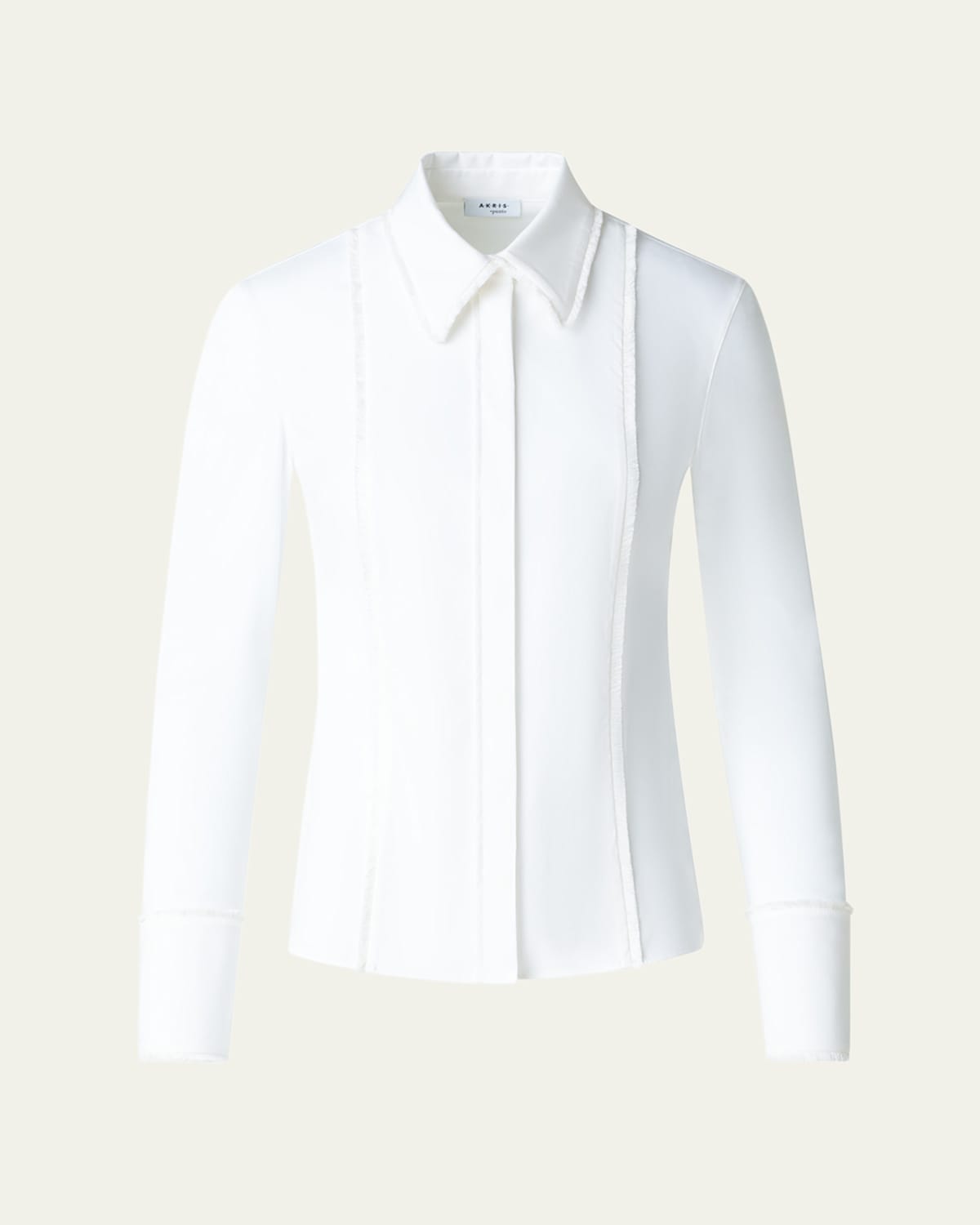Mixed-Media Fringed Button-Down Blouse