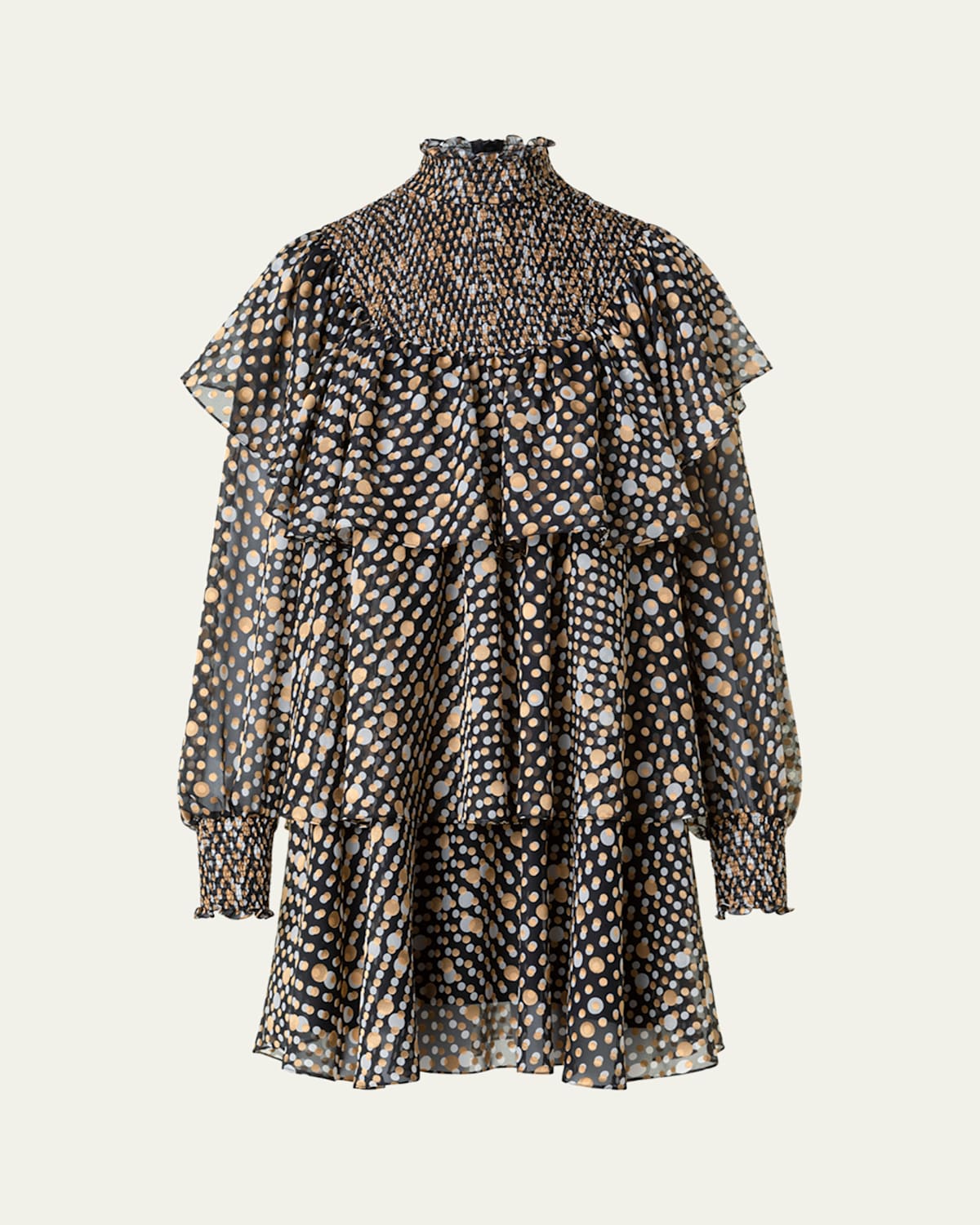 Akris Punto Polka Dot Devore Crepe De Chine Ruffle Mini Dress In Multi