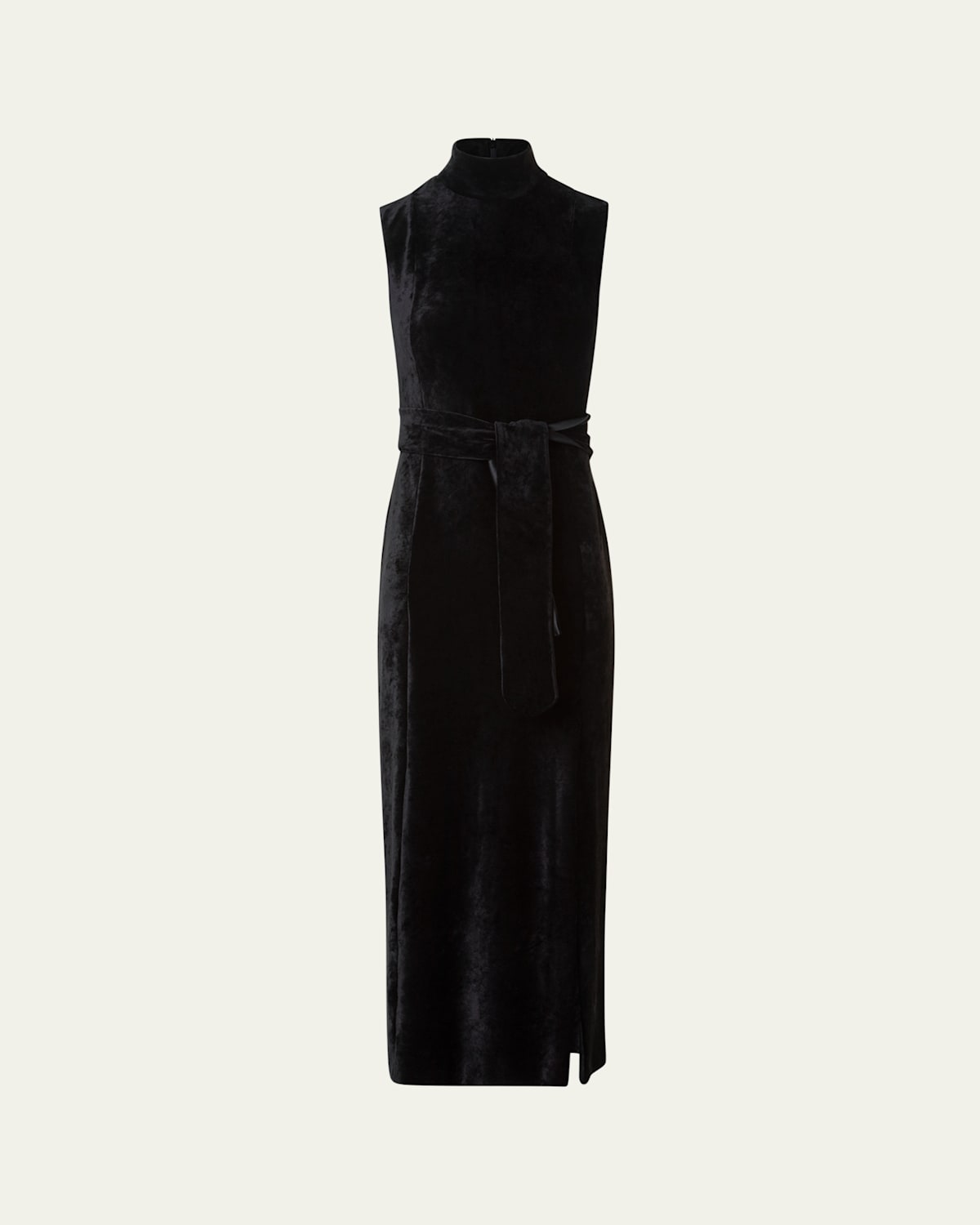 Akris Punto Mock-neck Belted Velvet Jersey Midi Dress In Black