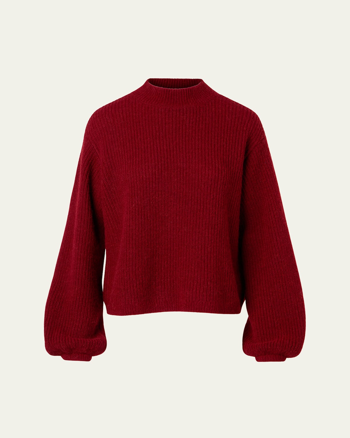 Akris Punto Mock-neck Blouson-sleeve Alpaca Wool Rib Sweater In Red