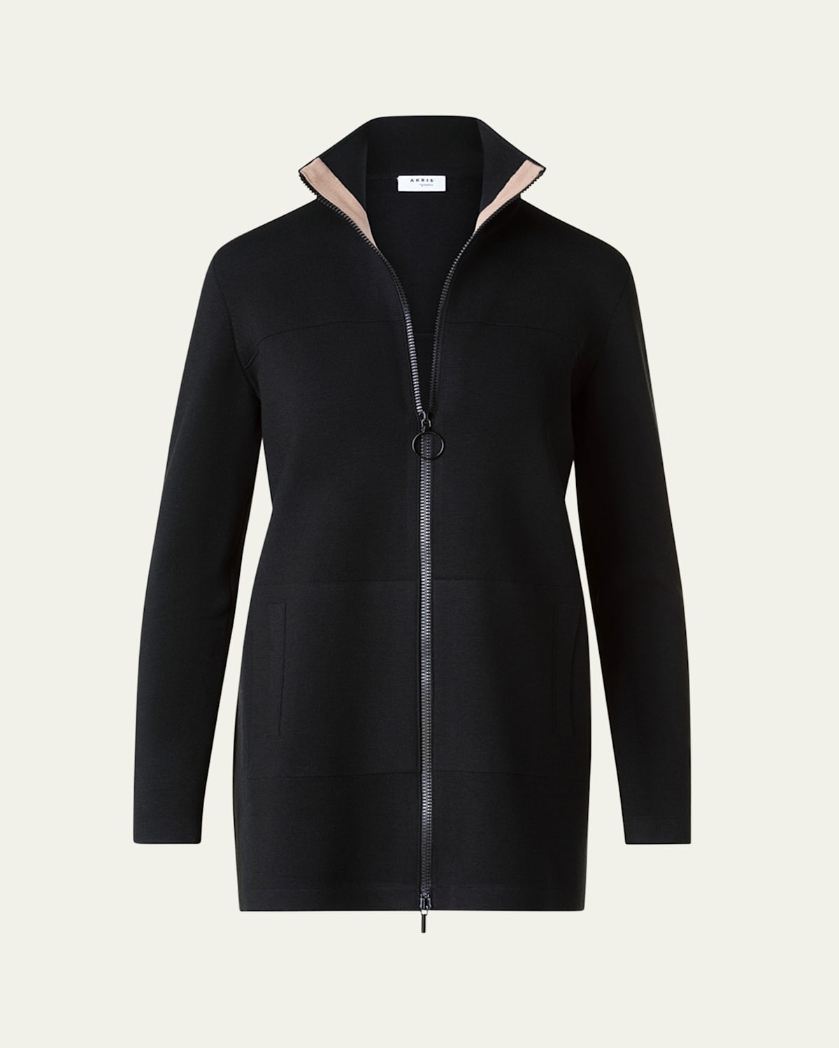 Akris Punto Merino Wool Milano Knit Zip Cardigan In Black