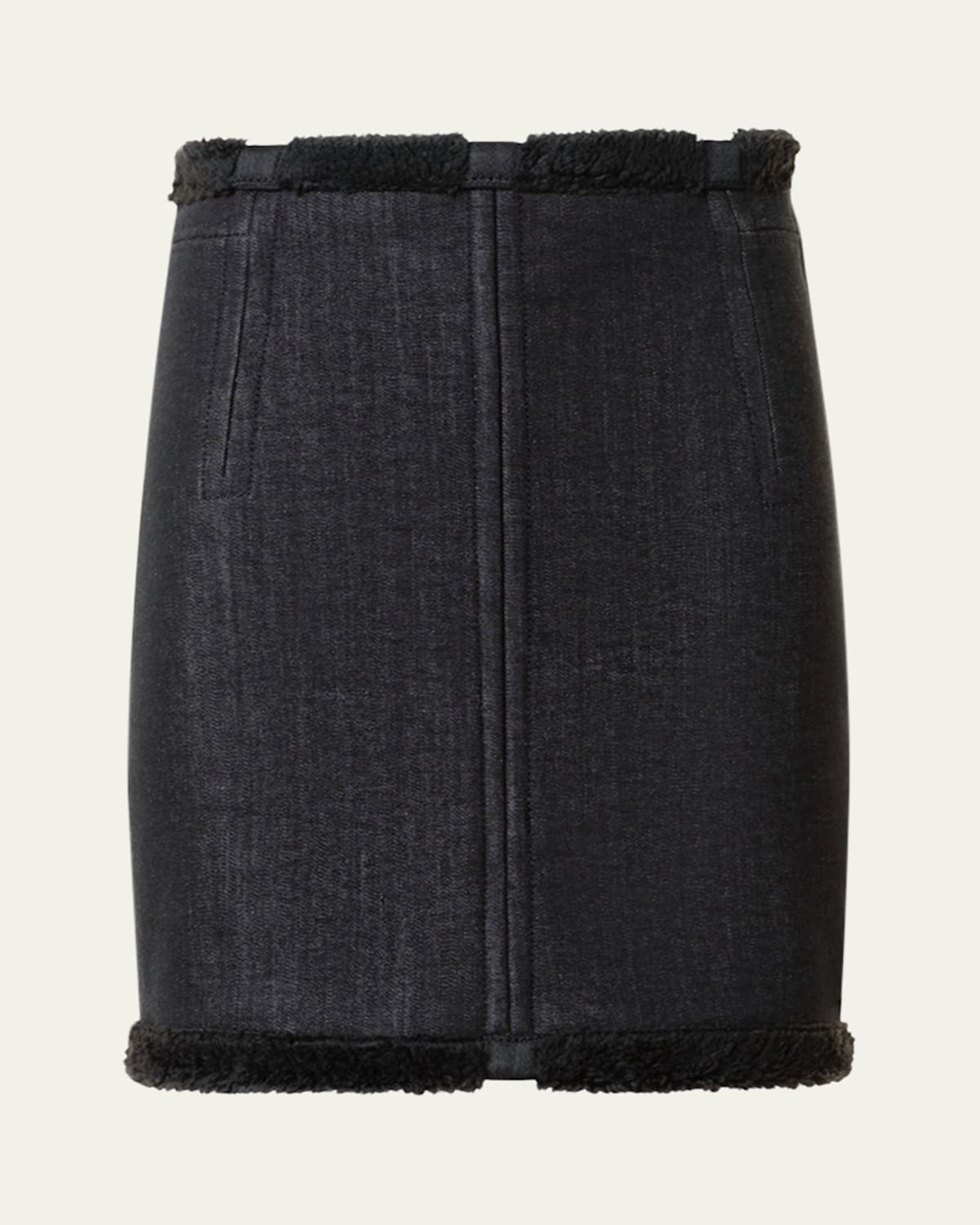 Akris Punto Denim Mini Skirt With Faux Fur Bonding