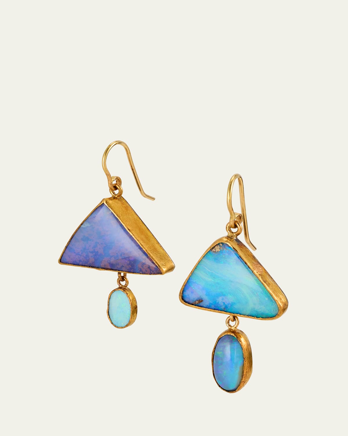 Triangular and Oval Blue Opal Drop Earrings