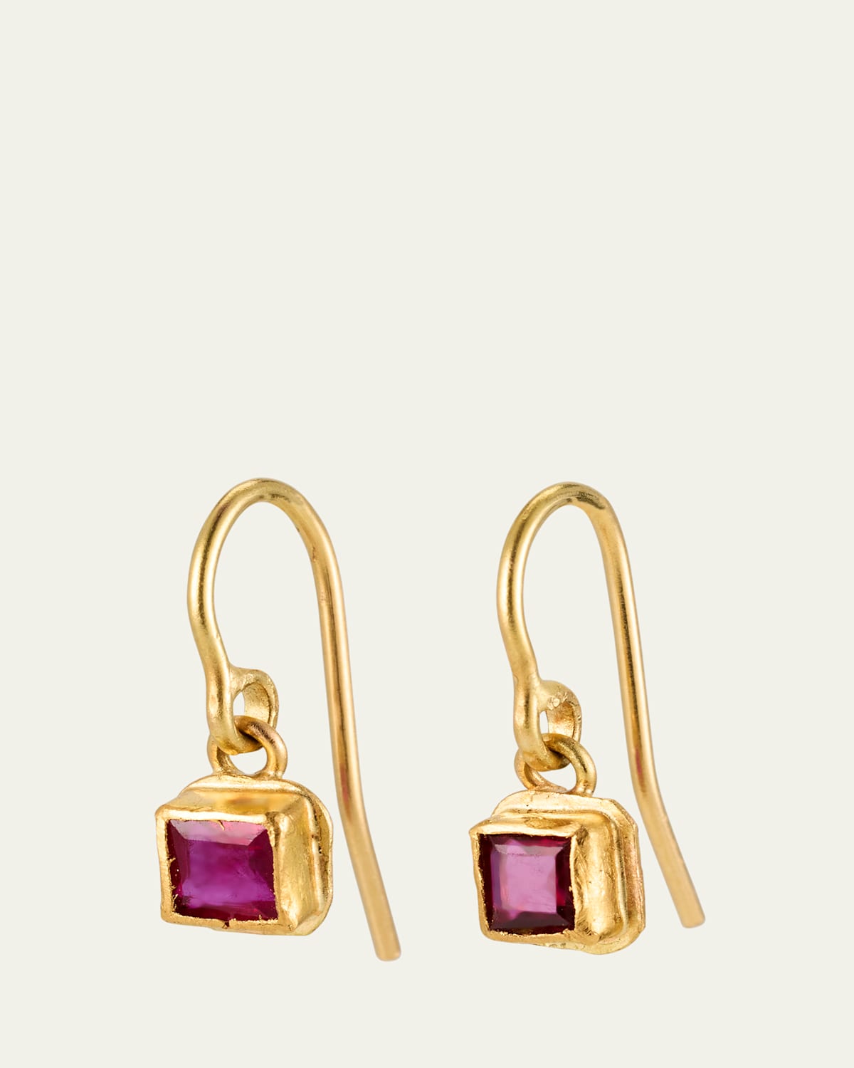18K Gold Simple Single Drop Ruby Earrings