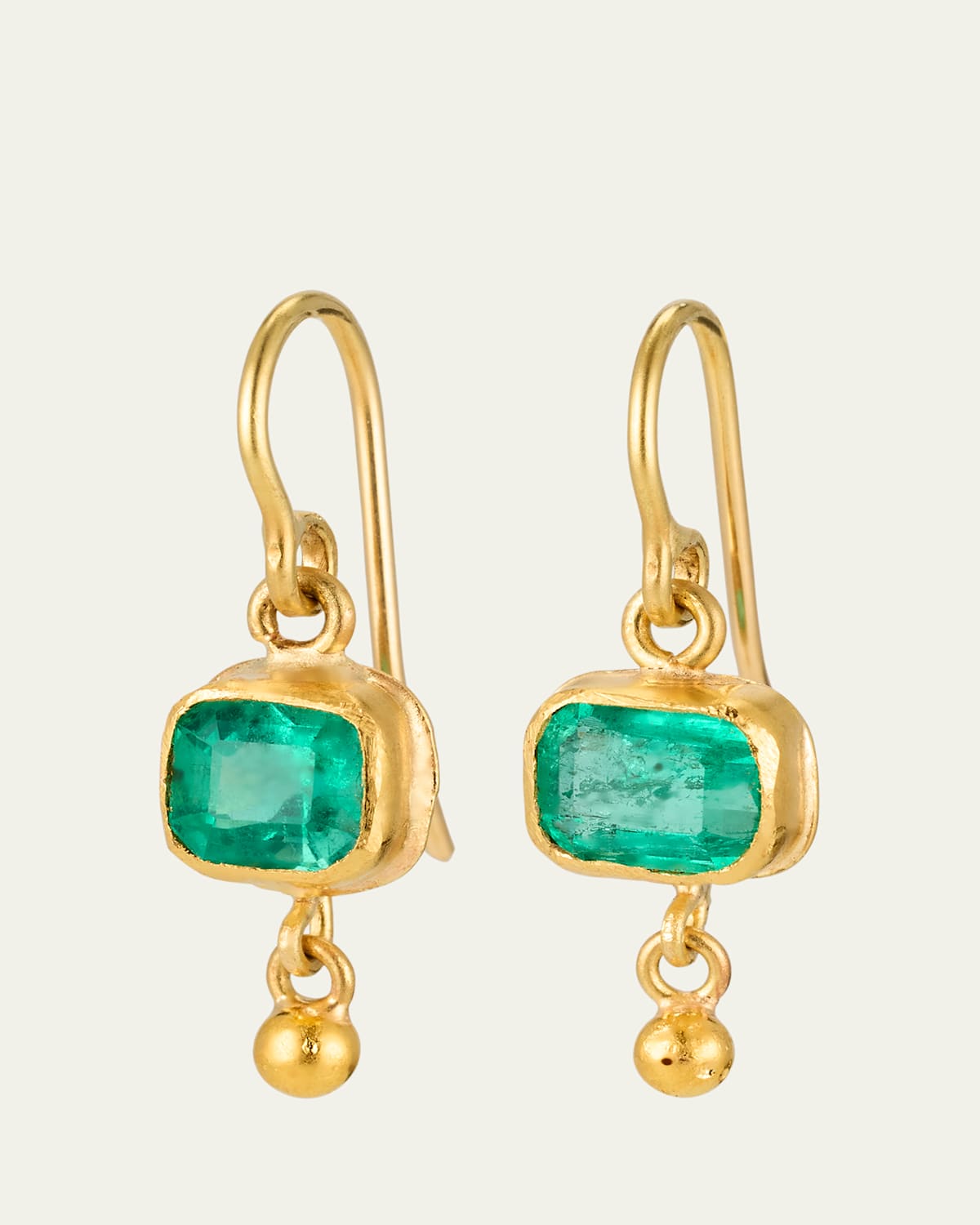 Single Drop Square Colombian Emerald Earrings