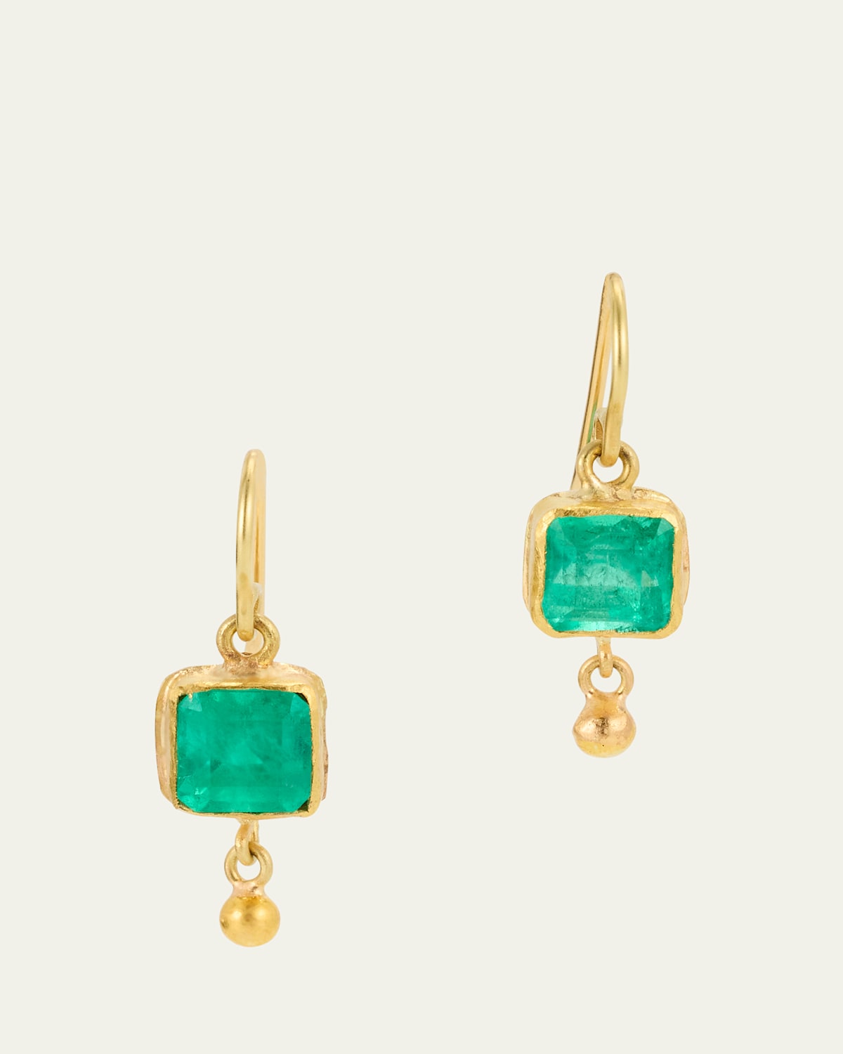 Colombian Emerald Drop Earrings in 22K and 18K Yellow Gold