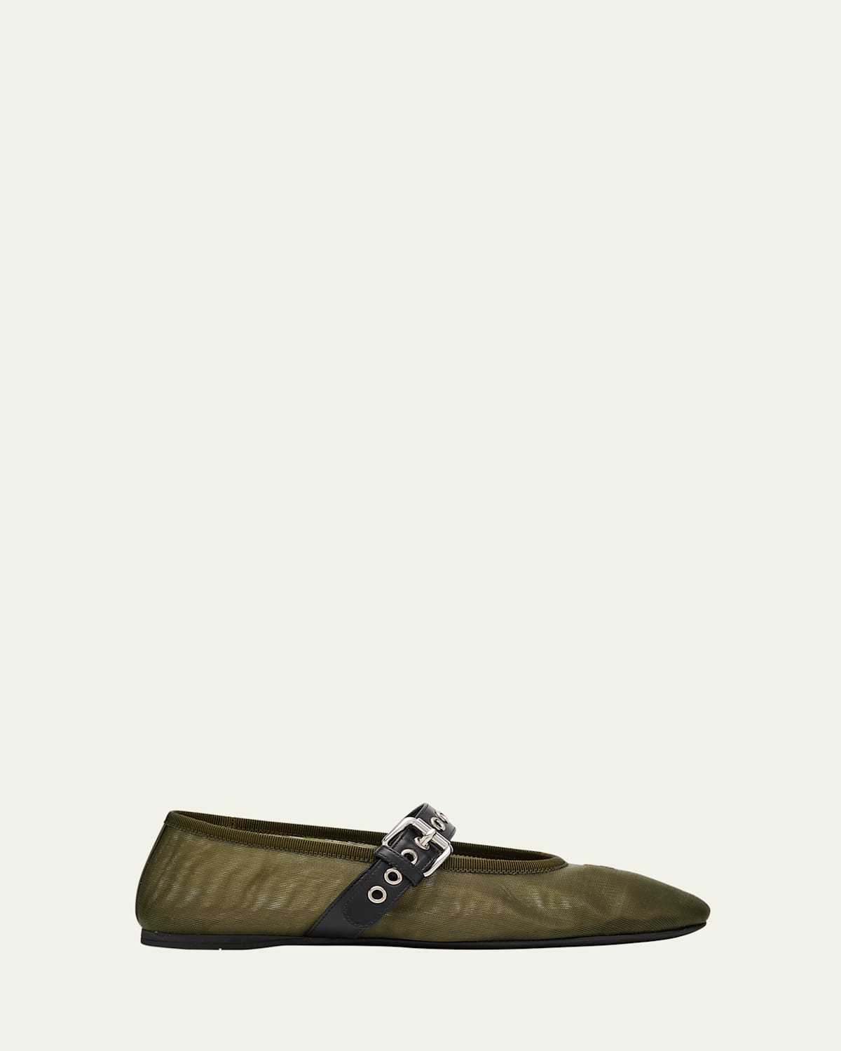 MIU MIU MESH BUCKLE MARY-JANE BALLERINA FLATS 