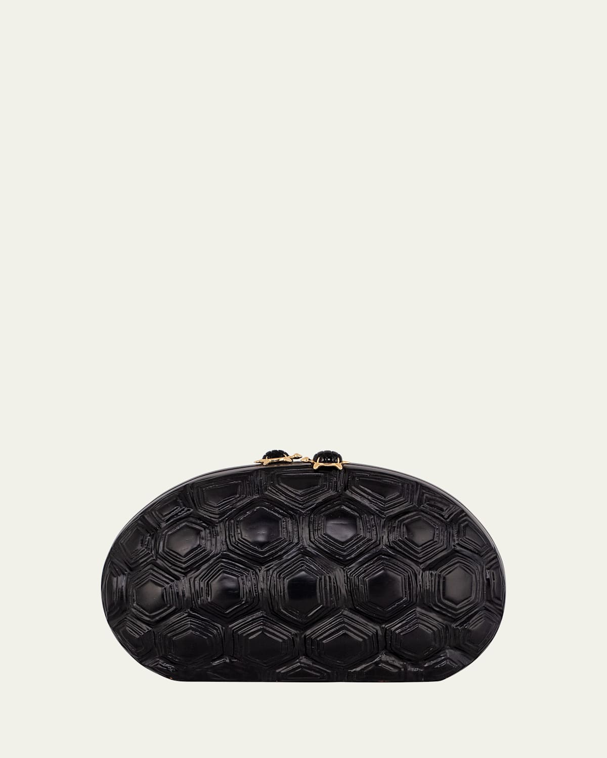 Silvia Furmanovich Turtle Shell Wooden Oval Clutch With 18k Gold And Onyx In Black