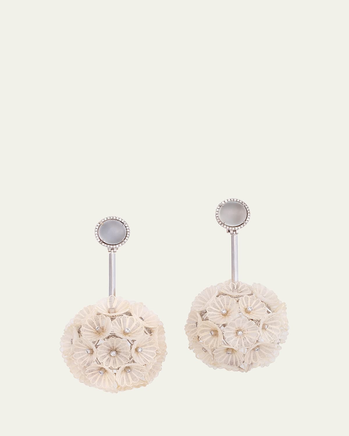 Silvia Furmanovich 18K White Gold Dandelion Horsehair Earrings with Diamonds and Moonstone