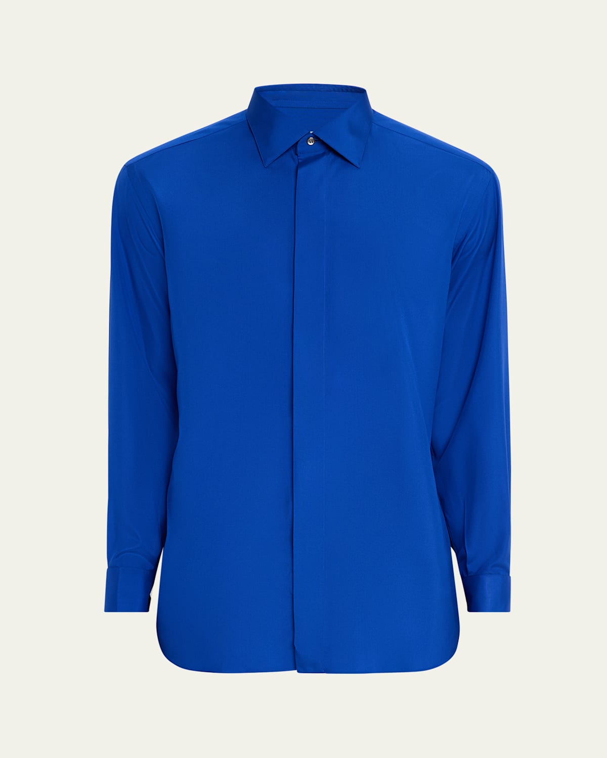 Brioni Men's Wwx 80th Anniversary Silk Covered-placket Sport Shirt In Blue