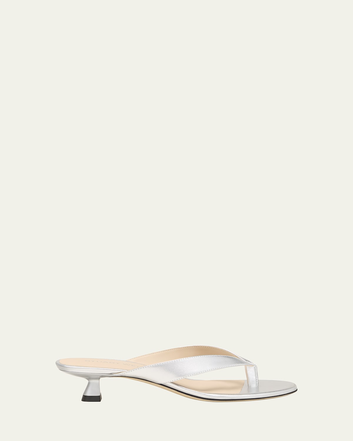 Stuart Weitzman Rio Metallic Kitten-heel Thong Sandals In Silver