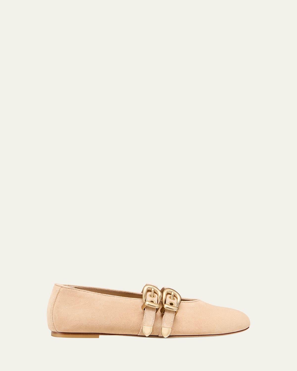 Stuart Weitzman Maven Suede Buckle Mary Jane Ballerina Flats In Sand