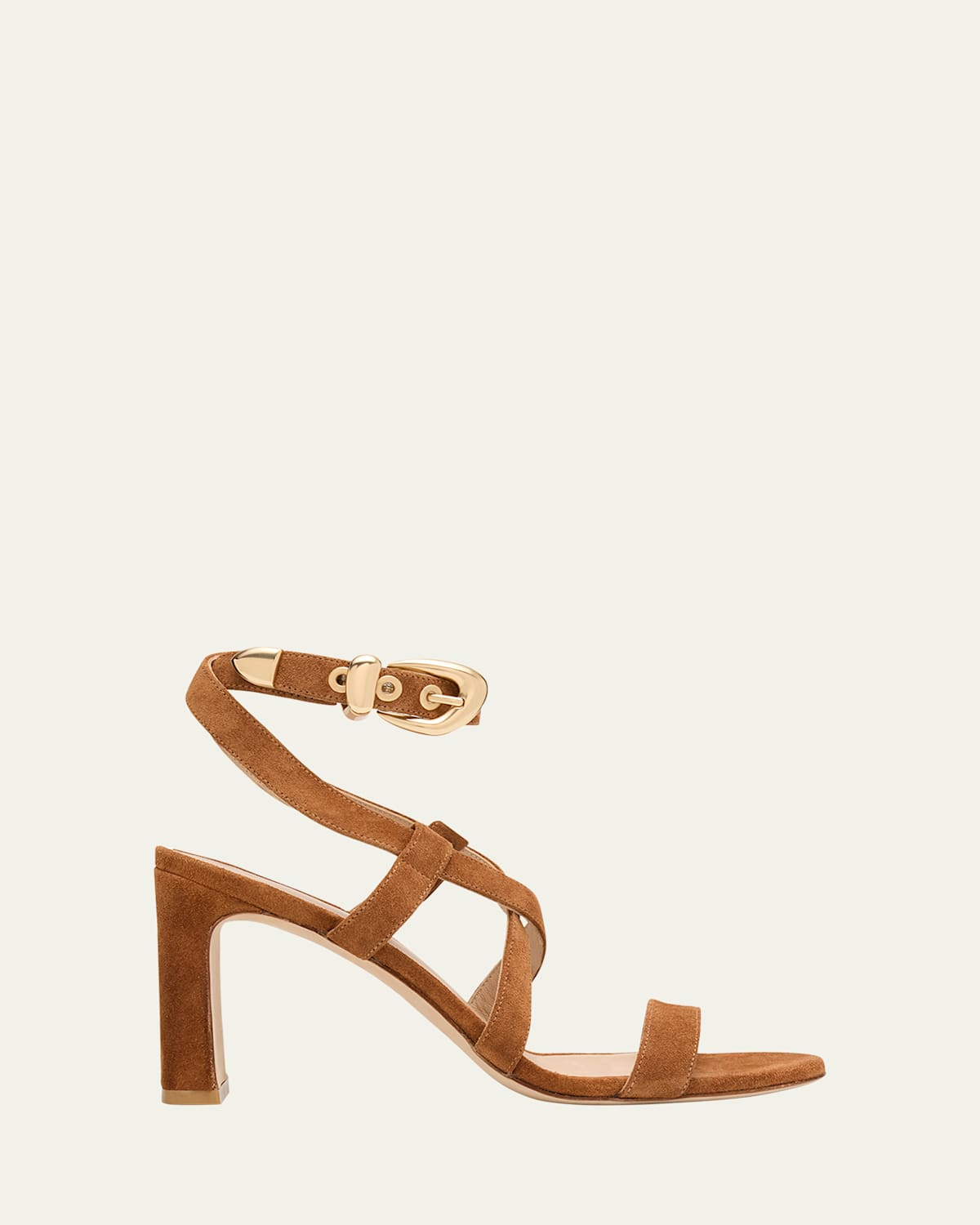 Stuart Weitzman Maven Suede Buckle Block-heel Sandals