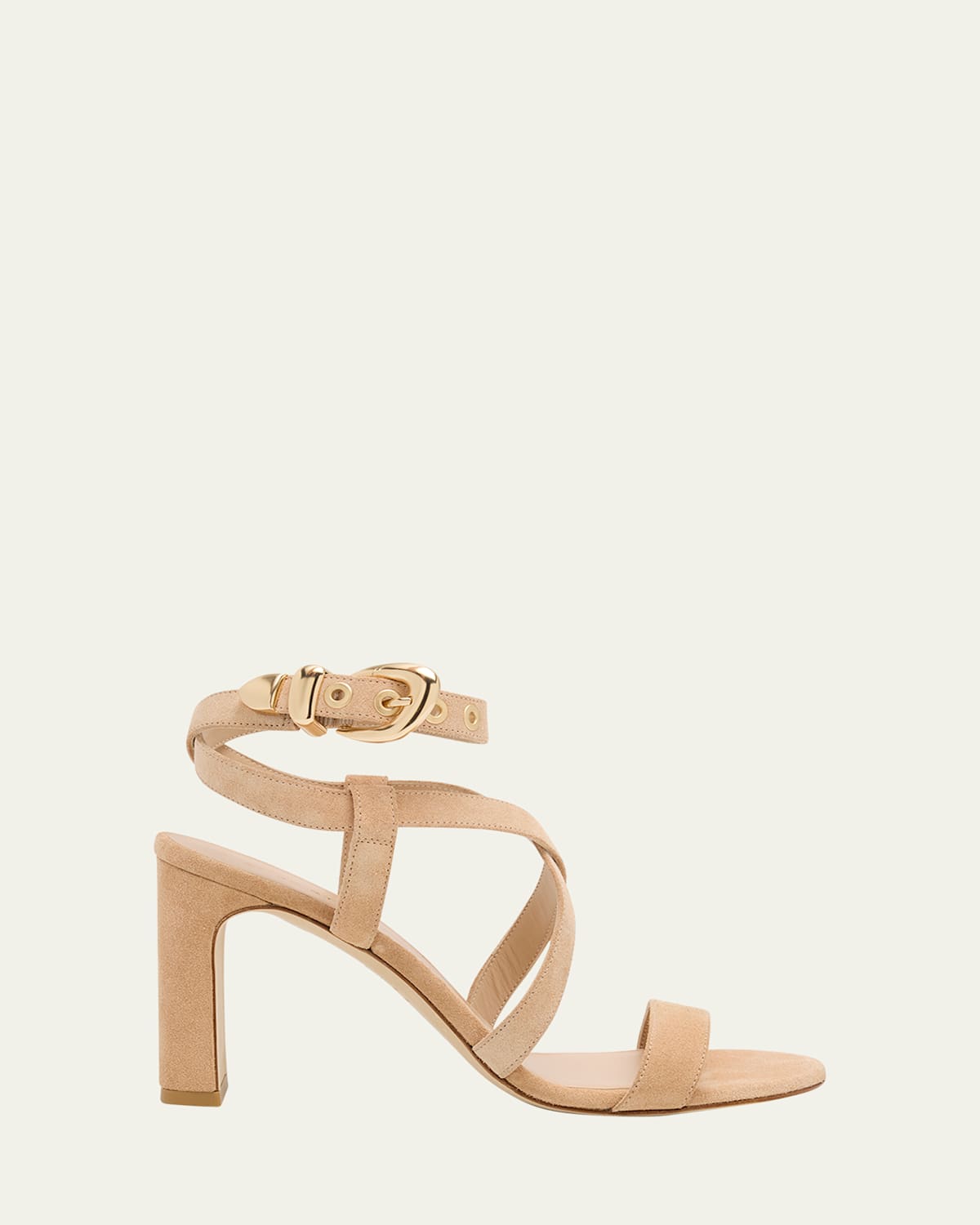 Stuart Weitzman Maven Suede Buckle Block-heel Sandals