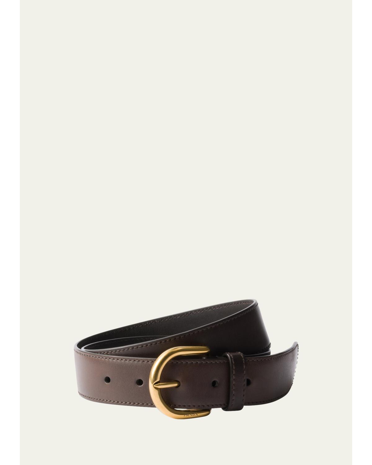 Prada Buckle Calf Leather Belt In Ebano